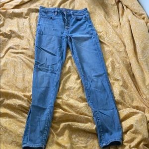 high rise blue skinny jeans